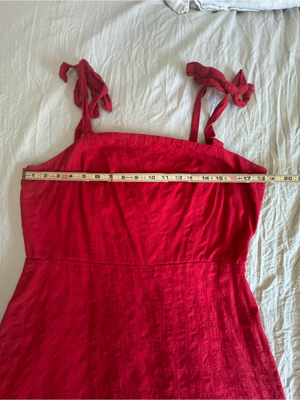 Draper James RSVP Cotton  Red Smocked Waist Midi Dress  with heart detail Sz XL - Picture 7 of 8